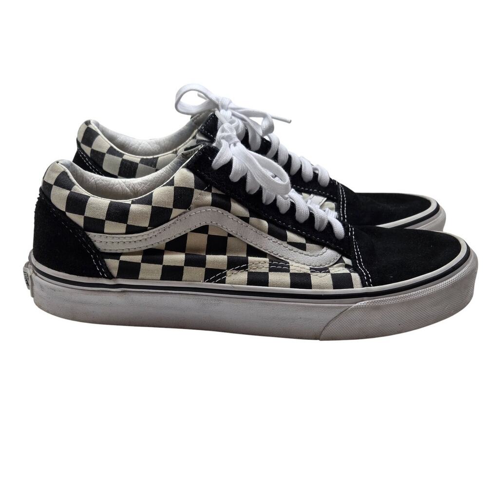 Vans Old Skool Checkered Low Top Skate Shoes Black White Women’s 8.5 Men’s 7 - Picture 2 of 13